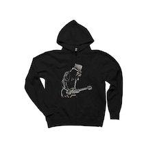 Slash Siluet Guitar Siyah Fermuarlı Kapşonlu Sweatshirt