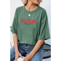 Unisex Michigan Baskılı T-shirt Yeşil