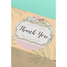 90 Adet Thank You Teşekkür Etiketi Vintage Çiçekli 3x3cm St2016 Çok Renkli