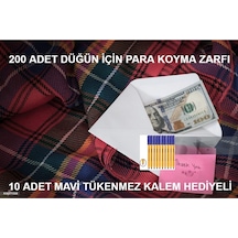 Düğün, Para Takı Zarfı Ağzı Yapışkanlı 200 Adet Ve 10 Adet Tükenmez Kalem