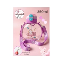 Tavşan Su Matarası Tavşanlı Suluk Figürlü Su Şişesi Tavşan Matara Askılı Pipetli Matara 850ml Pembe