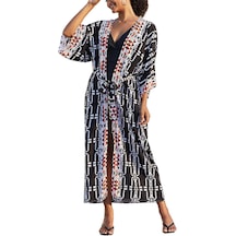 Yucama Damen Chiffon Boho Kimono Maxi-kleid Strandkleid Lang Sommerkleid - Siyah