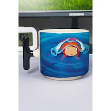 Ponyo Anime Baskılı Seramik Lüks Kupa 1 Adet T Şeklinde Özel Siyah Kulp Dalga Kulp V1t Çok Renkli