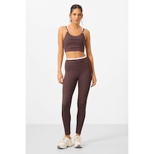 TOMMYLIFE Kahverengi Esnek Standart Fit Performans Kadın Tayt Takım - 95333