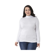 Disentis Büyük Beden Yarım Balıkçı Uzun Kollu Viskon Beyaz Body Beyaz
