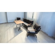 Pi Locca Bahçe Balkon Mobilyası Gri Antrasit 3+1+1 Perla Çam Masa Antrasit - Gri