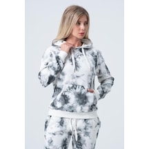 Kadın Batik Kapüşonlu Sweatshirt Gri