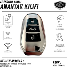 Peugeot 208 308 508 2008 3008 5008 Citroen C3 C4 Uyumlu Silikon Anahtar Kılıfı Oto Anahtar Kabı Darbe Emici Anahtarlık Koyu Titan Gri 00 Şüscaroto Aksesuar