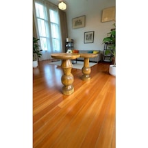 Simillo 2 Li Masif Ahşap Yan Sehpa Seti Koyu Ceviz Renkli Doğal Zigon Ve Fiskos Takımı - Mushroom Coffee Table Koyu Ceviz
