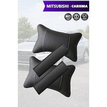 Mitsubishi Carisma Uyumlu Deri Kemer Koruyucu Siyah Deri Yastık Set Lüks