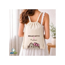 Ghostbastır Design Pusheen Ve Hello Kitty Büzgülü Keten Çanta C257 Bej