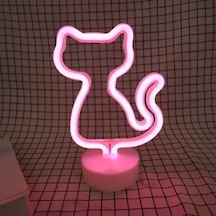 Neon Kedi Masa Gece Lambası Pembe Işık Renkli