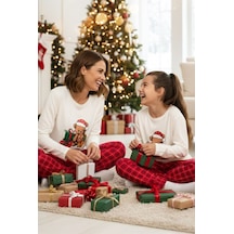 Siyah İnci Pamuklu Bisiklet Yaka Örme Pijama Takım 25241126 Ekru