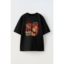 Thewert Unisex Travıs Scott You Will Never Tasarım Baskılı Pamuk Sıyah Oversize T-shirt Siyah