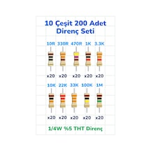 Direnç Seti 1/4w %5 200 Parça 10 Çeşit 10 330 470 1k 3.3k 10k 2