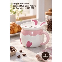 5 Adet Porselen Kupa Bardak Tavşan Tasarımlı Desenli Mug Cup, Kahve Ve Çay İçin, 10x13 Cm 1