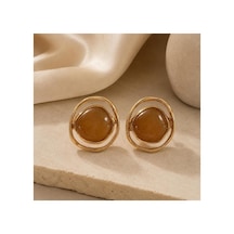 Gold Çerçeveli Açık Kahve Taşlı Kadın Küpe Açık Kahve - 886705031 Açık Kahve - 886705031 Açık Kahve