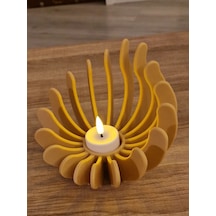 Tealight Ahşap Dokulu Doğal Malzeme Led Mumluk Masa Dekoru Süs Eşyası ŞEFFAF