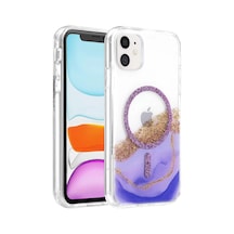 Sh Onegif Apple Apple Uyumlu iPhone 11 Lotus Simli Magsafe Kapak - Mor Najmaddin