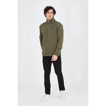 Erkek Yarım Fermuarlı Baskılı Sweat - Yeşil 001