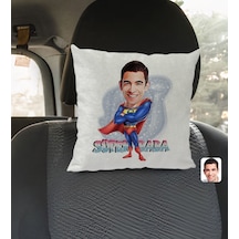 Bk Gift Kişiye Özel Süper Baba Karikatürlü Kare Araç Koltuk Yastığı-1 Çok Renkli