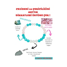 Gümüştel El Sanatları Sertifikalı Cazibe Doğaltaş Kadın Tılsım Bilekliği Amazonit-pembe Kuvars-opal Doğal Taş Bileklik Çok Renkli