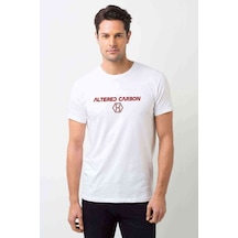 Altered Carbon Logo & Yazi Baskılı Beyaz Erkek Tshirt