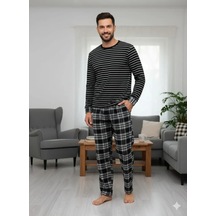 Alfa Aksesuar 03 Pijalüx Tek Alt Cepli Ekose Pijama Siyah