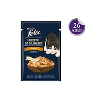 Purina Felix Pouch Tasty Shreds Tavuklu Lezzetli Et Dilimleri Yetişkin Kedi Maması 26 x 80 G