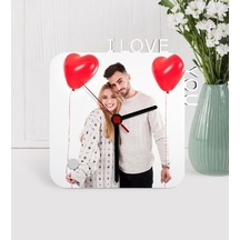 Kişiye Özel Fotoğraflı I Love You Ahşap Masa Saati