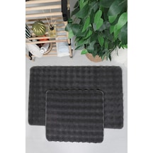 Modern Bubble Yıkanabilir Kaymaz Peluş Banyo Paspası Halısı 2li Klozet Takımı 60x100-50x60cm Antrasit