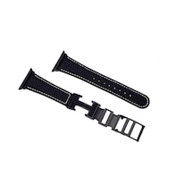 Piili Apple Watch Uyumlu 42 - 44 - 45 - 46 - 49 Mm Elegance Kayış Siyah Apple Watch Uyumlu Kayışı Gri