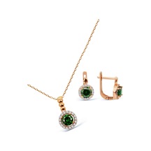 Argentum Concept 925 Ayar Gümüş Rose Yeşil Taşlı Minimal Set - S014302