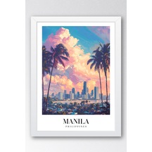 Manila Philippines Vintage Seyahat Posteri Çerçeveli Tablo - Premium Egzotik Şehir Duvar Dekoru Beyaz