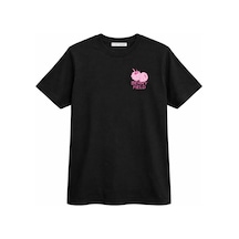 Mixray 2054 Kadın Berry Field Baskılı %100 Pamuk T-shirt Siyah
