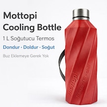 Mottopi Soğutucu Saplı Termos 1 L Cooling Bottle Dondur Doldur Soğut, Buzsuz Soğuk Su Termosu, Soğutucu Şişe, Taşınabilir Sıvı Soğutucu Kırmızı