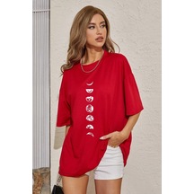 Flood Of Style Unisex Moon Phases Baskılı T-shirt Kırmızı