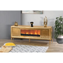 Bera Gold Şömineli Aynalı Anka Tv Sehpası Parlak Gold