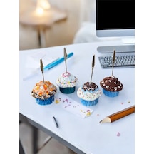 4'lü Mavi Tonları Cupcake Muffin Çikolata Kremşanti Süslü Hediyelik Ofis Masası Tutacak Renkli