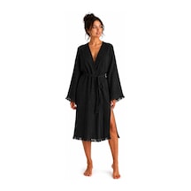 Bohemia Müslin Kimono Bornoz Püskül Detaylı Yırtmaçlı Spa & Plaj Kimonosu Siyah