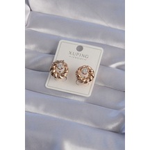 Xuping Rose Renk Oval Zirkon Taşlı Burgu Model Küpe - Çok Renkli