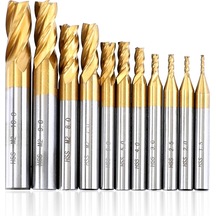 Sones 11 Adet/takım Yüksek Hızlı Çelik Ve Alüminyum Uç Yüzey Frezeleme Kesici Düz Şaftlı Titanyum Kaplamalı Frezeleme Kesici