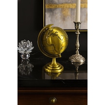 Ofis Ve Ev Dekoru İçin Metal Dünya Küresi Gold Masaüstü Süs, 13x9 Cm