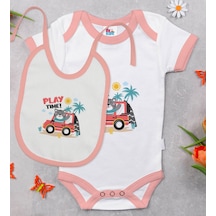 Bk Kids Play Time Tasarımlı Pembe Bebek Body Zıbın Ve Mama Önlüğü Çok Renkli