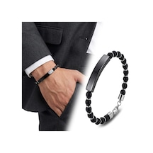 Premium Oniks Siyah İsim Yazılabilir Ve Ayarlanabilir Çelik Zincir Bileklik 31832b29d7 - 23 Cm Siyah