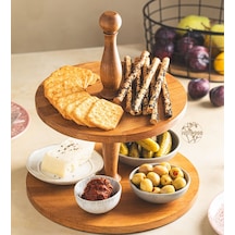 Justwood 2 Katlı Düz Tabaklı Ahşap Kek Pasta Sunumluk Standı, Ser