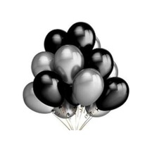 50 Adet Metalik Sedefli Uçan Balon Siyah -gümüş Karışık Balon Gri