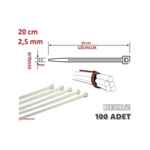 100 Adet 20Cm X 2.5Mm Plastik Cırt Kelepçe Kablo Bağı Beyaz