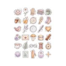 30 Adet Suluboya Vintage Botanik Sticker Seti - Ajanda Defter Laptop Scrapbook İçin Çok Renkli