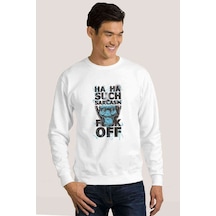 Sarcasm Baskılı Beyaz Erkek Örme Sweatshirt